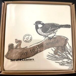 Treat Tray and Set of 4 Coasters St. Nicholas Square ‘joy to the world’ NIB